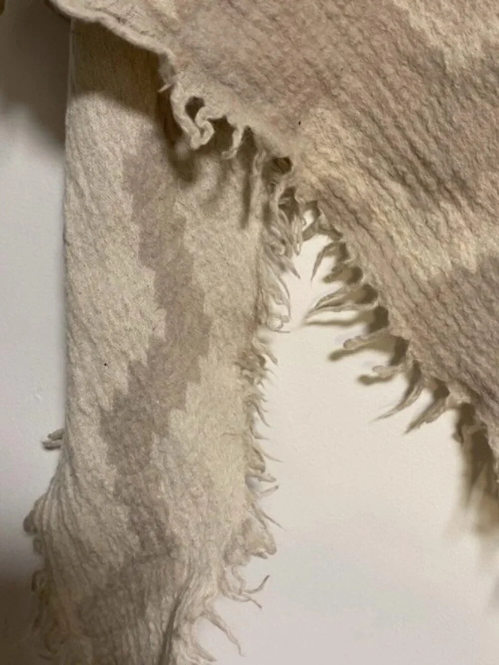 Neutral Geometric Fringe Poncho Wrap Shawl Beige Cream One Size